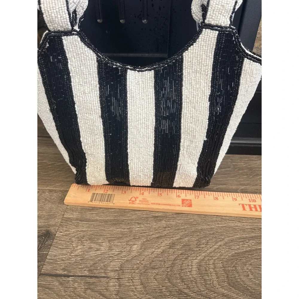 Handcrafted Beaded Black & White Striped Mini HandBag India NWT TikTok Viral